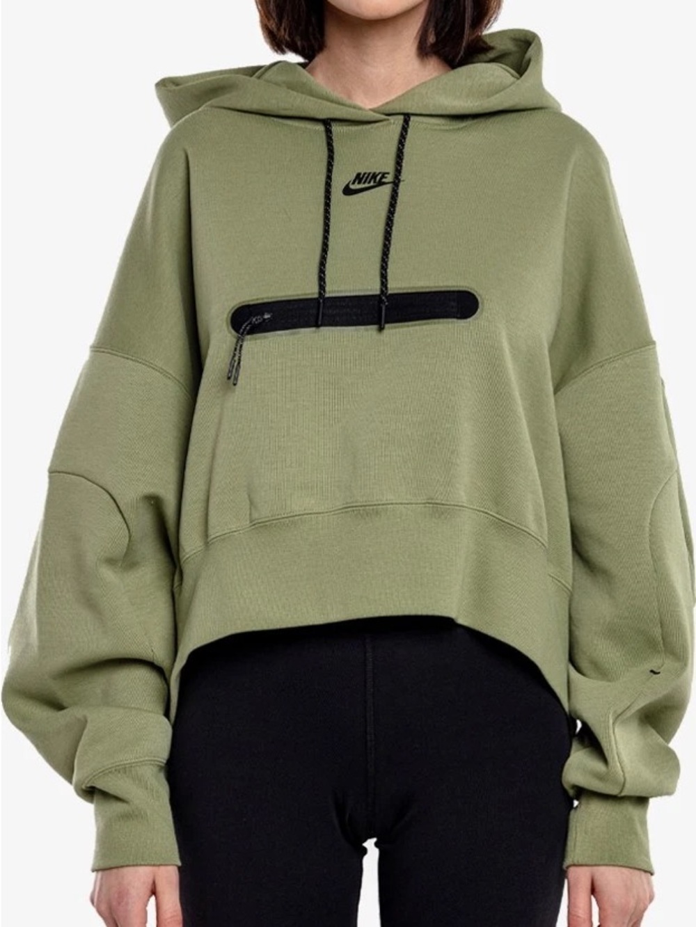 Nike Olive Cropped Hoodie Sweater with Front Zip Detail